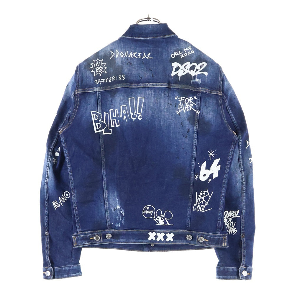 DSQUARED2(ディースクエアード) 22SS ARK GRAFFITI WASH DENIM JACKET Dan Jean Jacket ペイントダメージ加工デニムジャケット ジージャン インディゴ S74AM1249