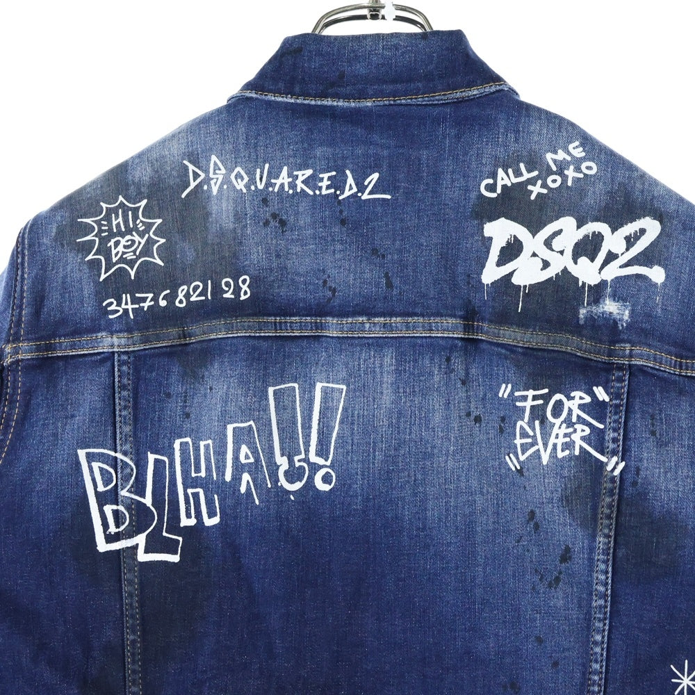DSQUARED2(ディースクエアード) 22SS ARK GRAFFITI WASH DENIM JACKET Dan Jean Jacket ペイントダメージ加工デニムジャケット ジージャン インディゴ S74AM1249
