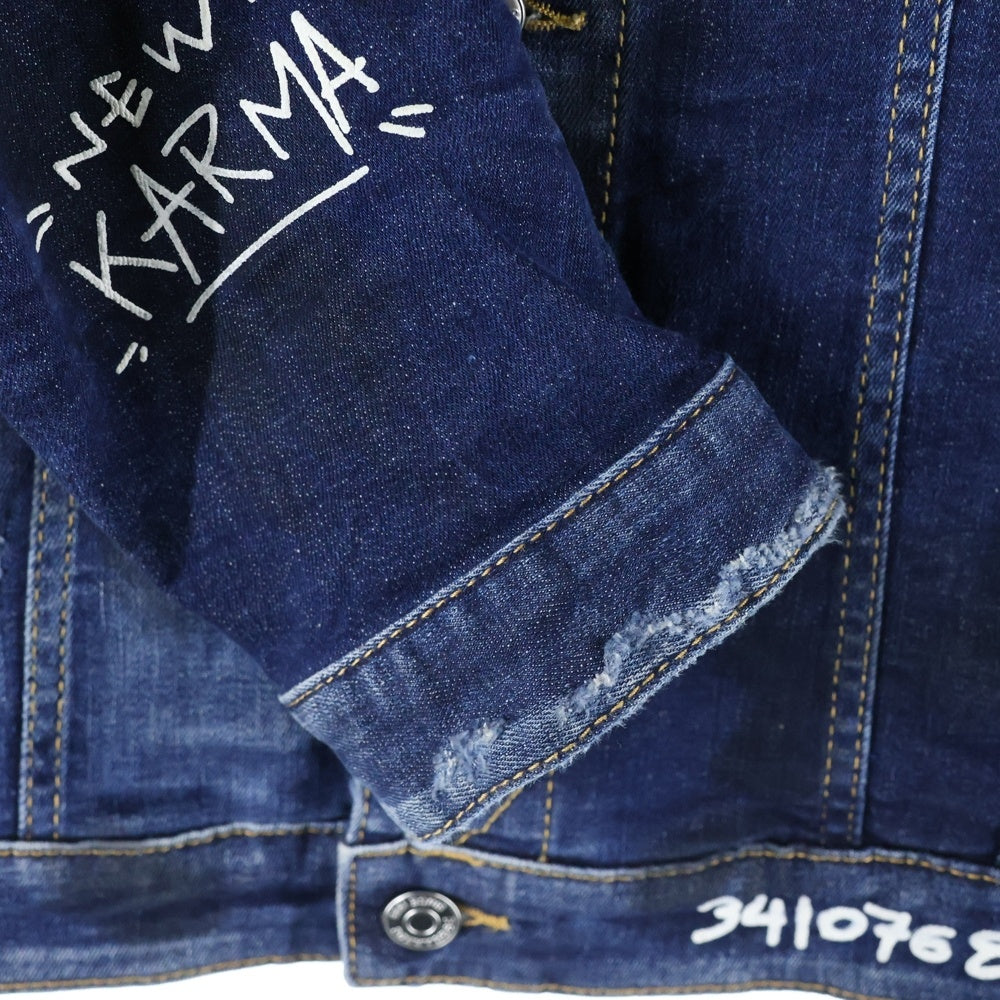 DSQUARED2(ディースクエアード) 22SS ARK GRAFFITI WASH DENIM JACKET Dan Jean Jacket ペイントダメージ加工デニムジャケット ジージャン インディゴ S74AM1249