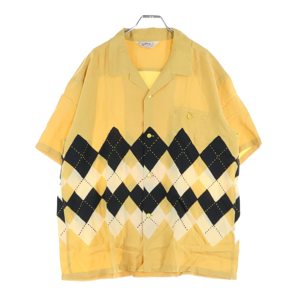 NO BRAND(ノーブランド) RAYON S/S ARGYLE Style SH38129 アーガイルチェックレーヨン半袖オープンカラーシャツ イエロー