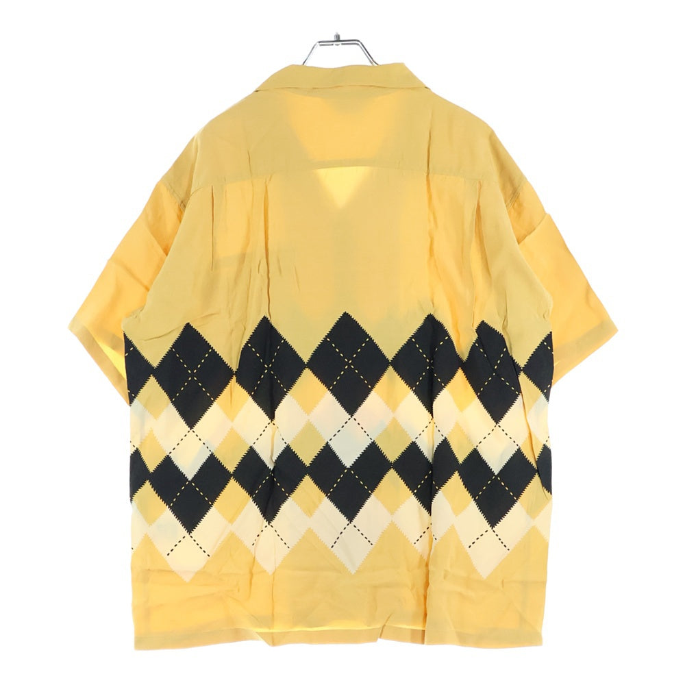 NO BRAND(ノーブランド) RAYON S/S ARGYLE Style SH38129 アーガイルチェックレーヨン半袖オープンカラーシャツ イエロー