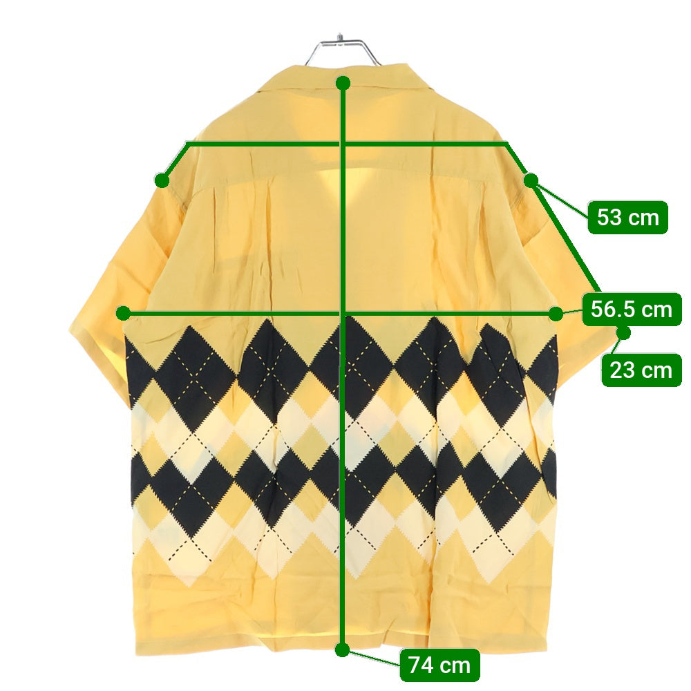 NO BRAND(ノーブランド) RAYON S/S ARGYLE Style SH38129 アーガイルチェックレーヨン半袖オープンカラーシャツ イエロー