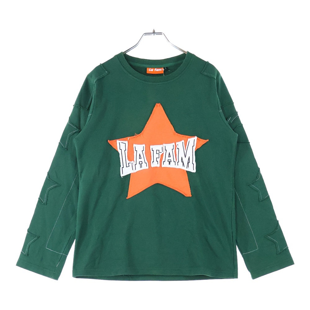NO BRAND(ノーブランド) la fam sew and cut star LS フロントロゴ刺繍クルーネックロングスリーブTシャツカットソー ロンT グリーン