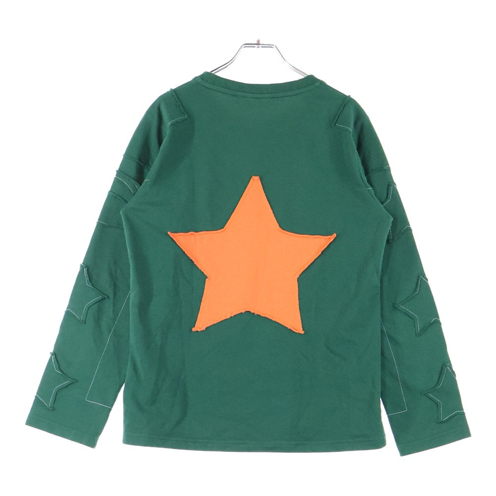 NO BRAND(ノーブランド) la fam sew and cut star LS フロントロゴ刺繍クルーネックロングスリーブTシャツカットソー ロンT グリーン