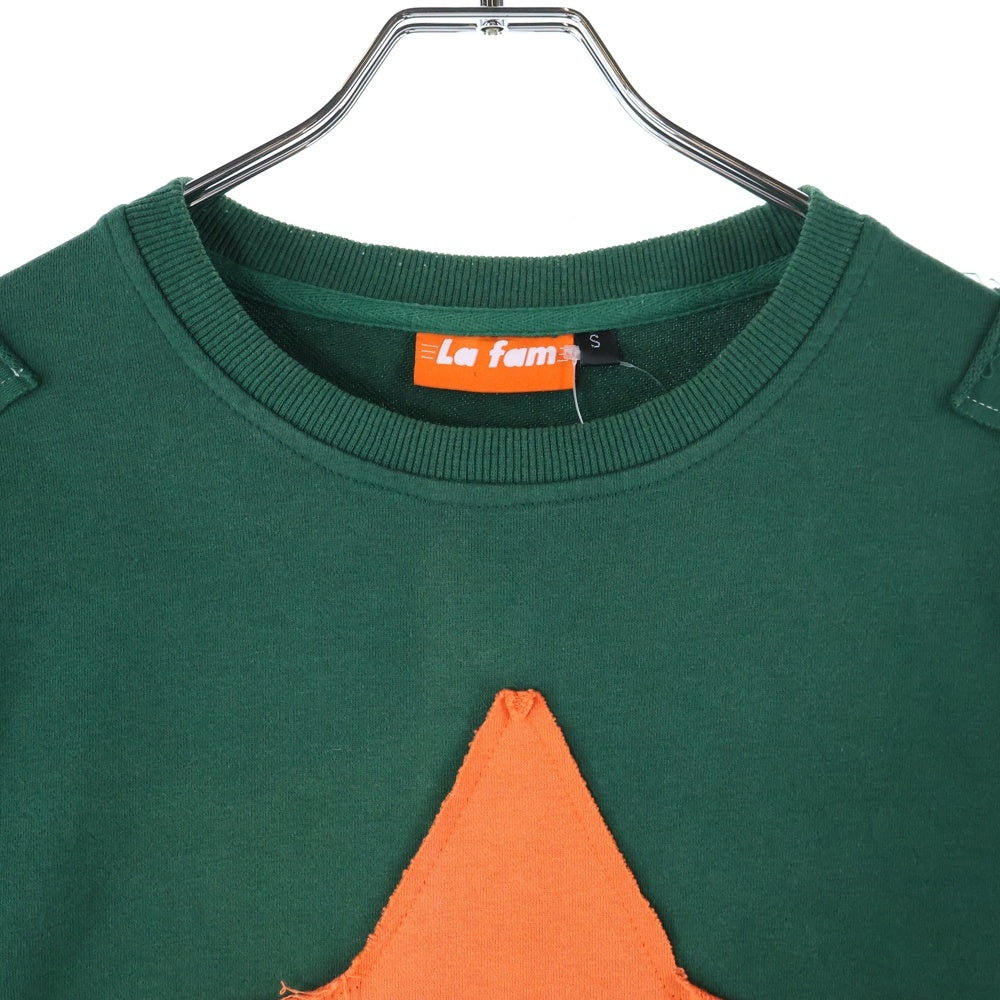 NO BRAND(ノーブランド) la fam sew and cut star LS フロントロゴ刺繍クルーネックロングスリーブTシャツカットソー ロンT グリーン