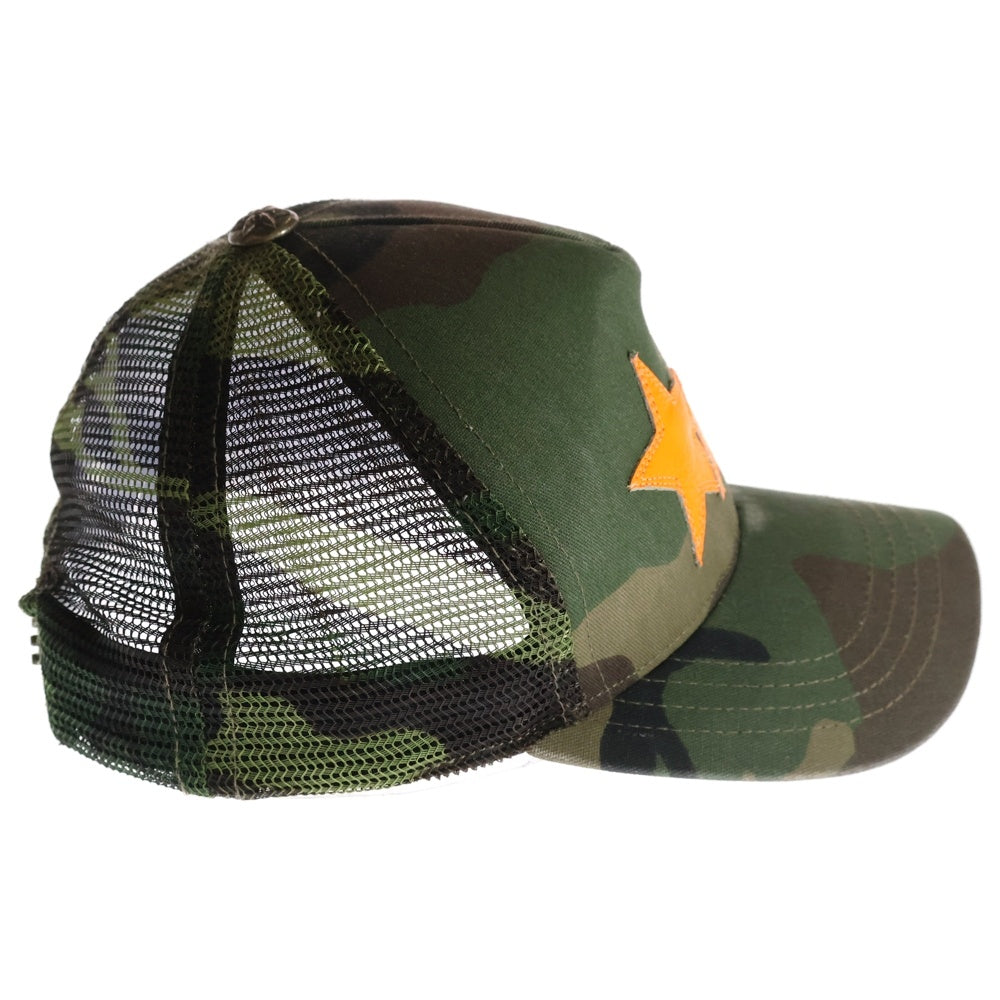 CHROME HEARTS(クロムハーツ) 3STAR TRUCKER CAP スターレザーパッチ スターボール付 カモフラ メッシュ トラッカーキャップ ベースボールキャップ 帽子 カーキ