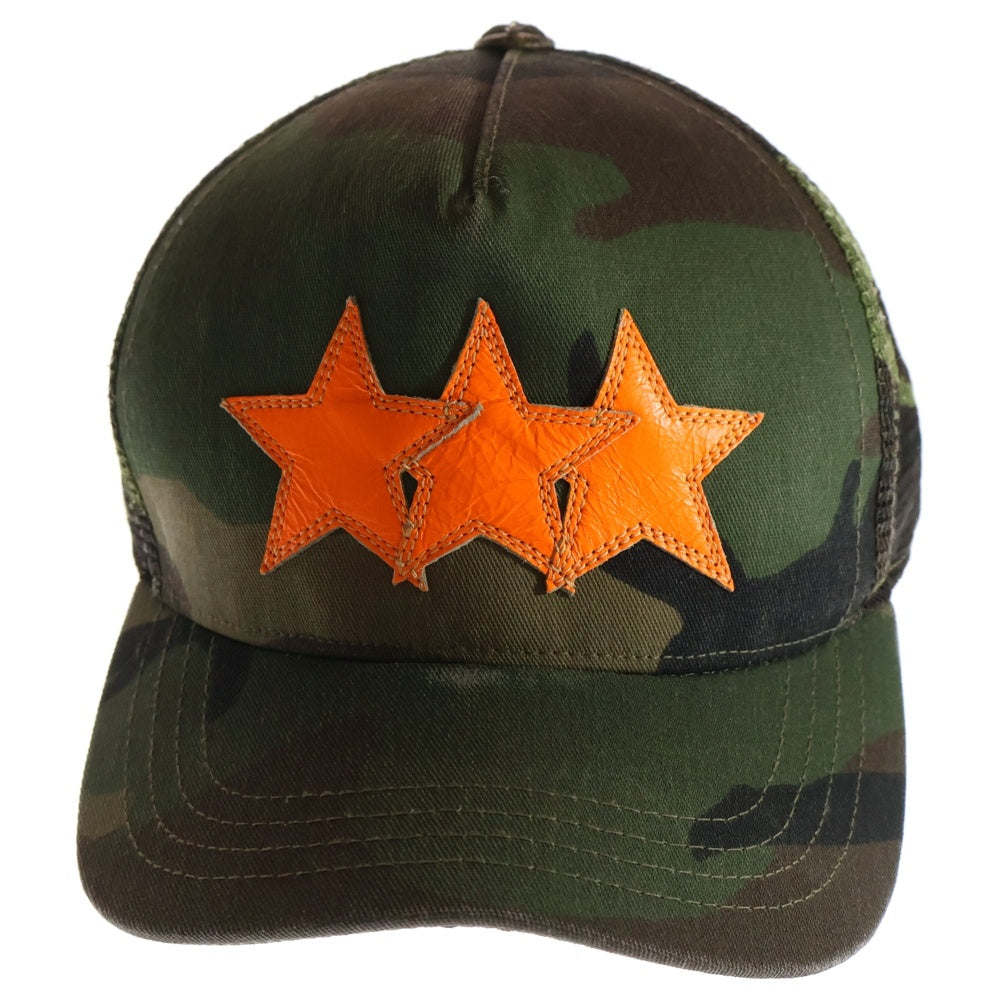 CHROME HEARTS(クロムハーツ) 3STAR TRUCKER CAP スターレザーパッチ スターボール付 カモフラ メッシュ トラッカーキャップ ベースボールキャップ 帽子 カーキ