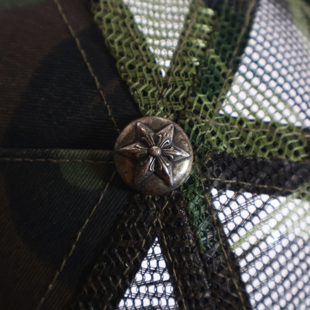 CHROME HEARTS(クロムハーツ) 3STAR TRUCKER CAP スターレザーパッチ スターボール付 カモフラ メッシュ トラッカーキャップ ベースボールキャップ 帽子 カーキ