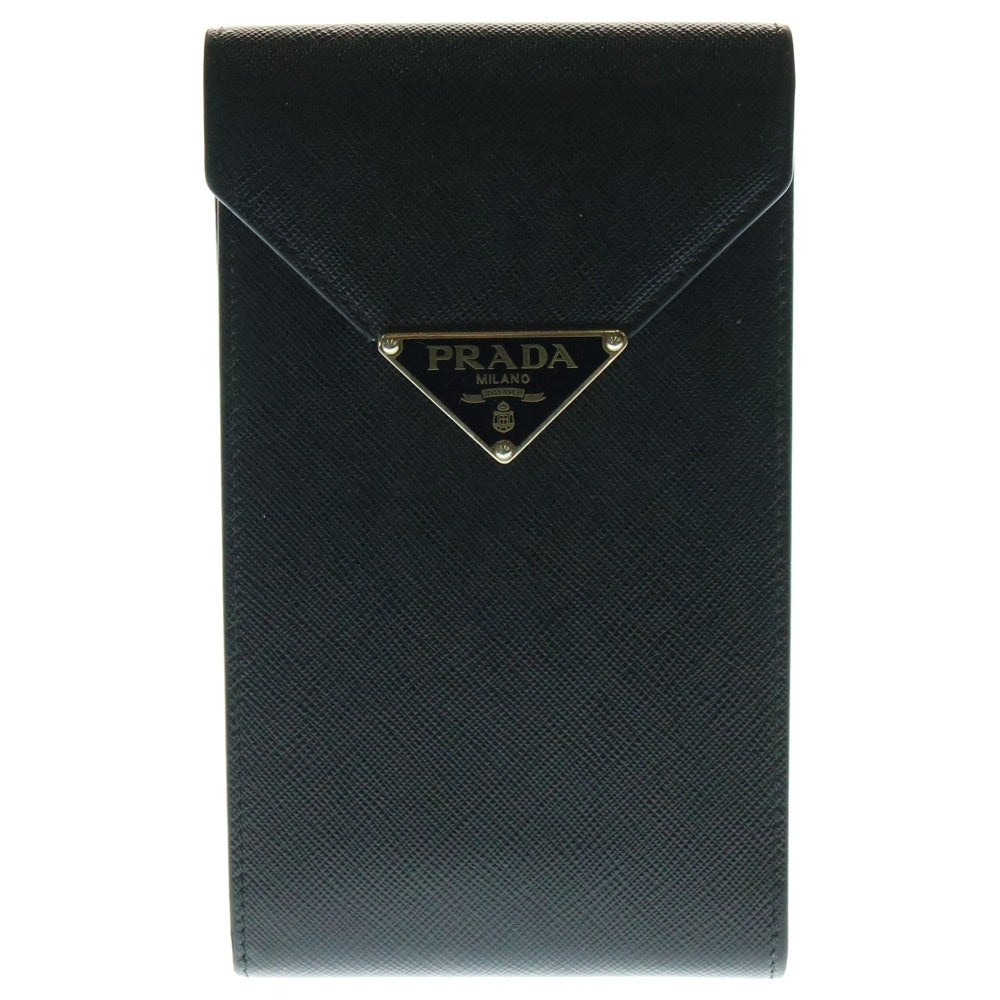 PRADA(プラダ) サフィアーノ トライアングルロゴ レザー ハンドバッグ フォンポーチ ブラック 1BP050