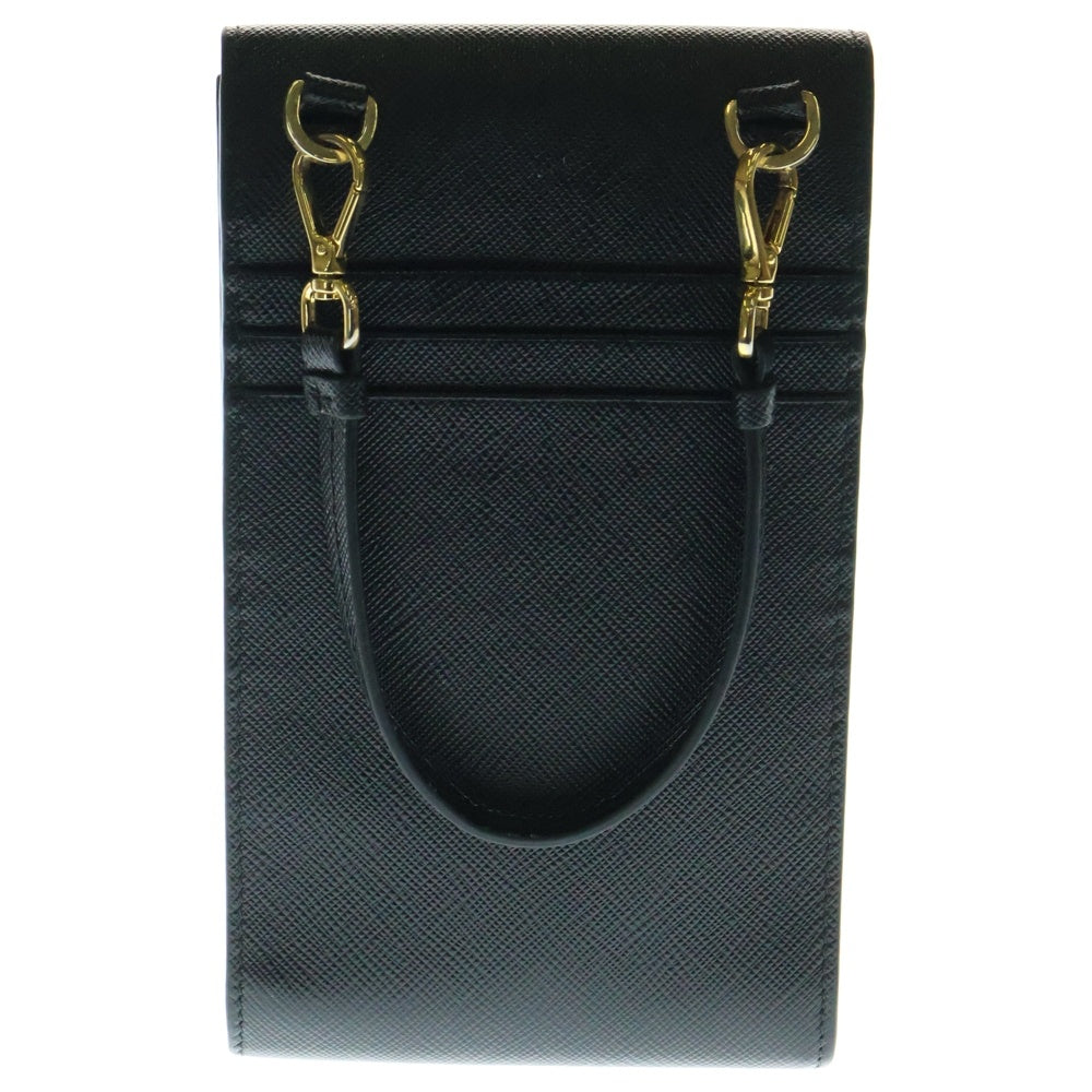 PRADA(プラダ) サフィアーノ トライアングルロゴ レザー ハンドバッグ フォンポーチ ブラック 1BP050