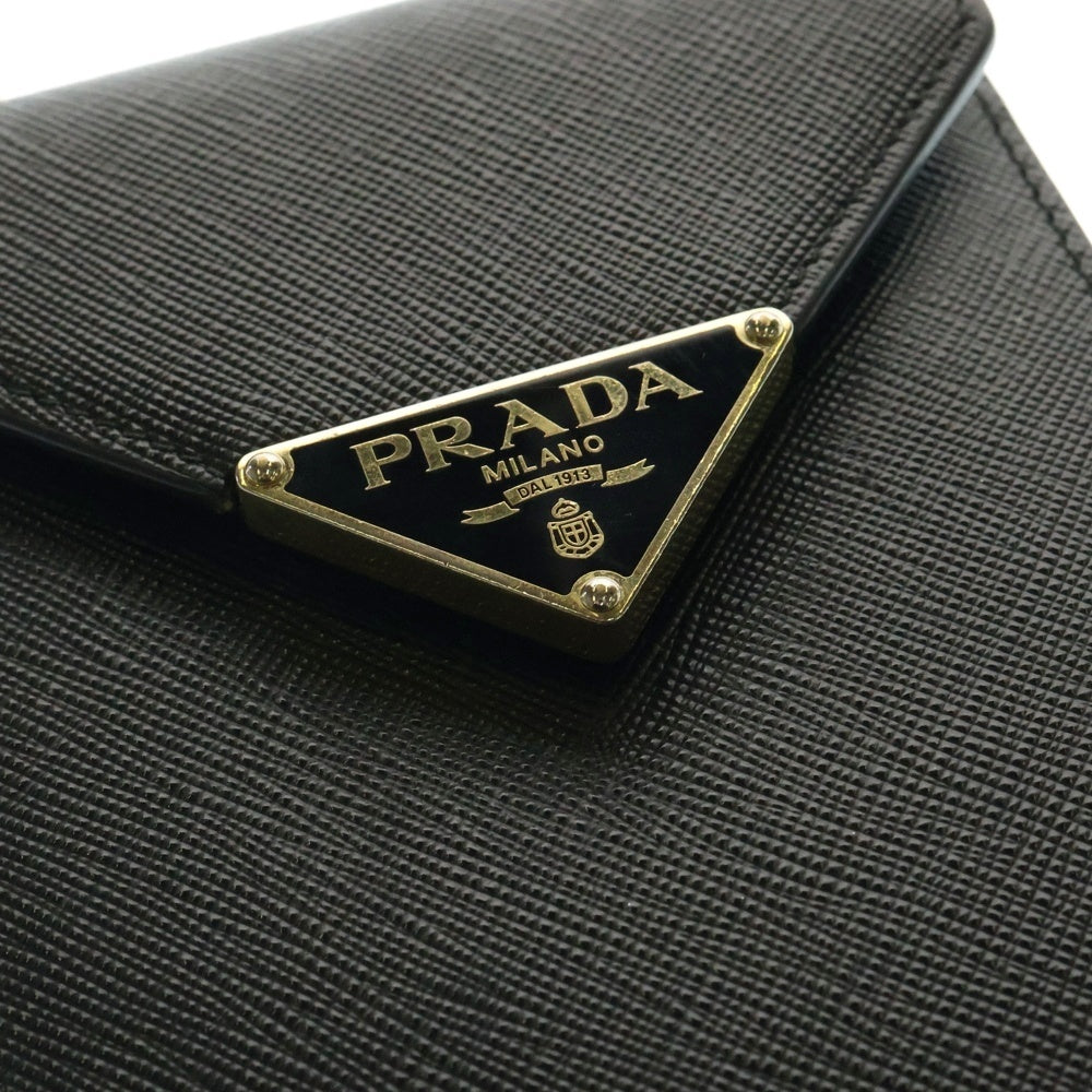 PRADA(プラダ) サフィアーノ トライアングルロゴ レザー ハンドバッグ フォンポーチ ブラック 1BP050