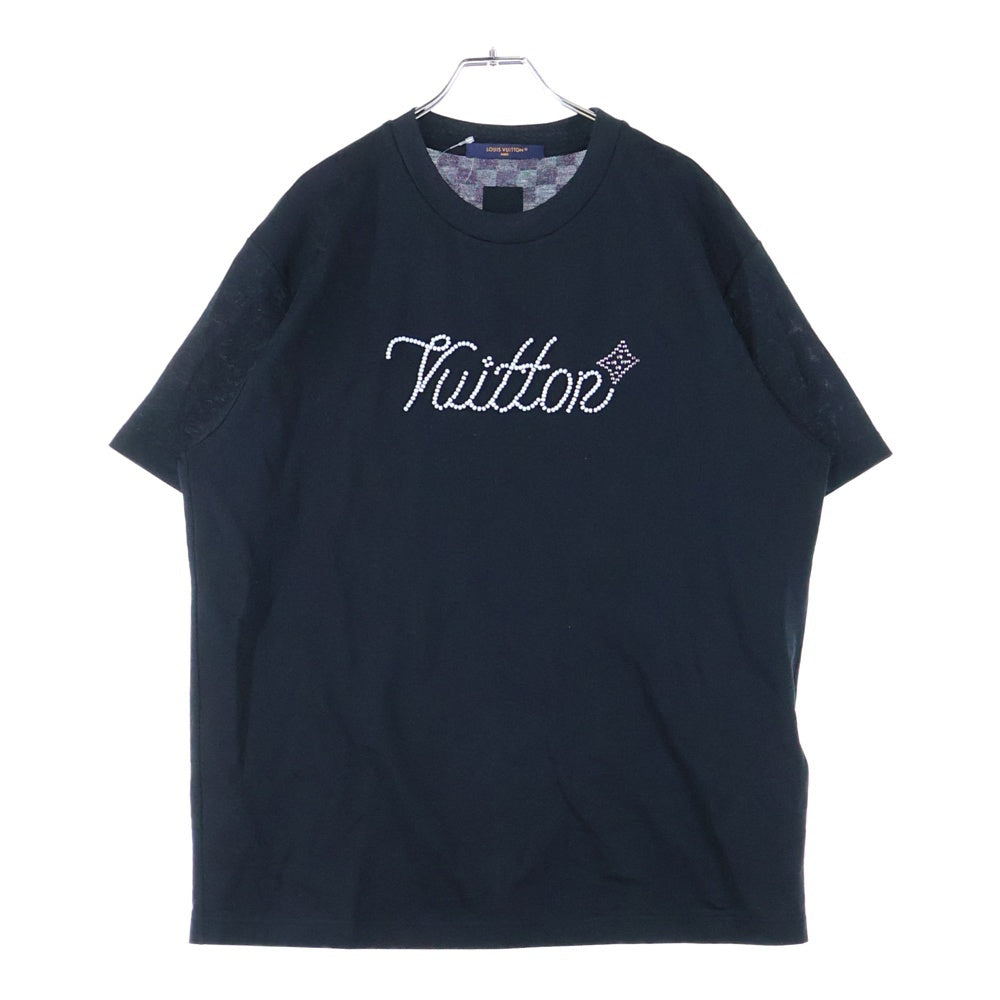 LOUIS VUITTON(ルイヴィトン) 25SS フロントロゴ ビーズデザイン クルーネック半袖Tシャツカットソー ブラック RM252M JUV HTY93W