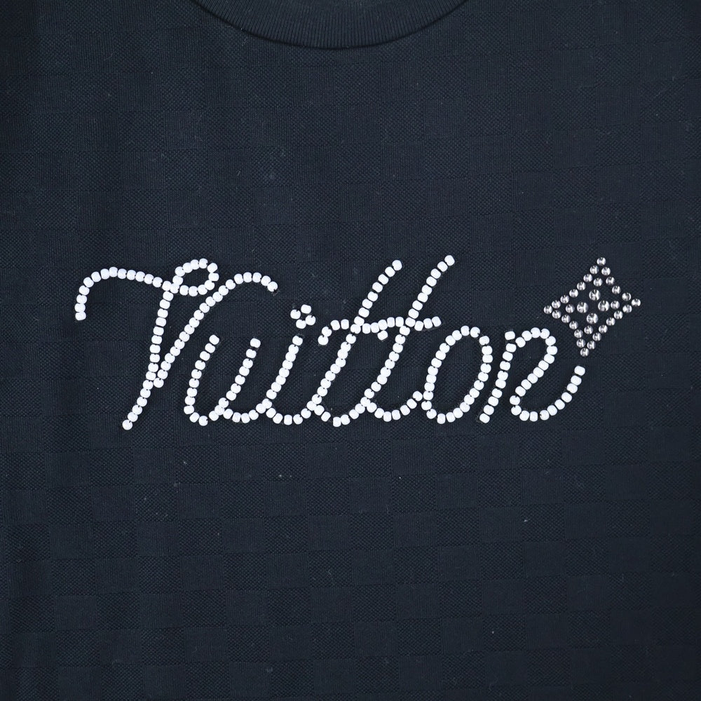 LOUIS VUITTON(ルイヴィトン) 25SS フロントロゴ ビーズデザイン クルーネック半袖Tシャツカットソー ブラック RM252M JUV HTY93W