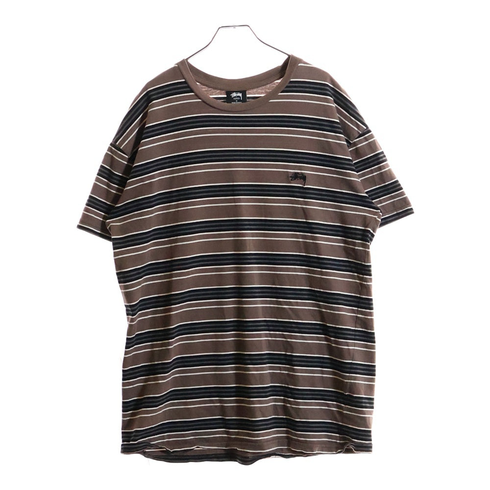 STUSSY(ステューシー) オーストラリア限定 ボーダークルーネック半袖Tシャツカットソー ブラウン