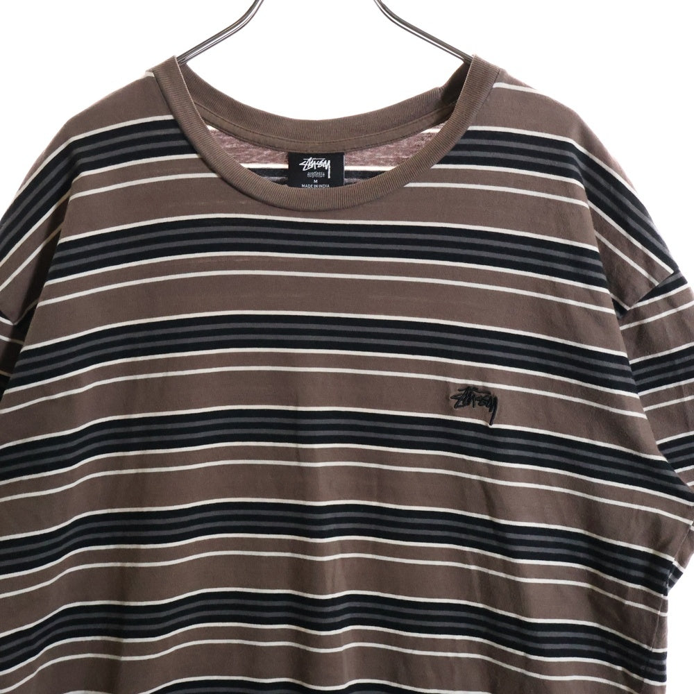 STUSSY(ステューシー) オーストラリア限定 ボーダークルーネック半袖Tシャツカットソー ブラウン