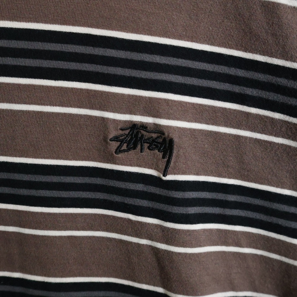 STUSSY(ステューシー) オーストラリア限定 ボーダークルーネック半袖Tシャツカットソー ブラウン
