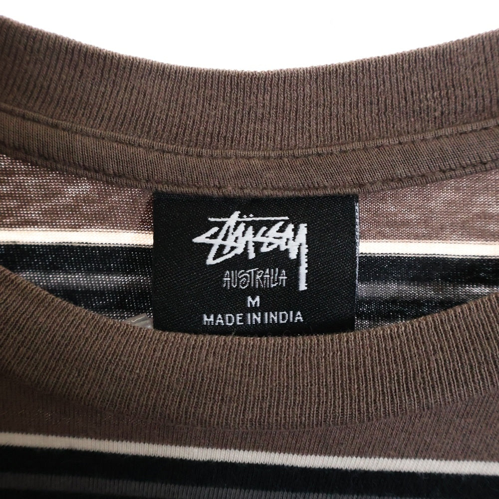 STUSSY(ステューシー) オーストラリア限定 ボーダークルーネック半袖Tシャツカットソー ブラウン