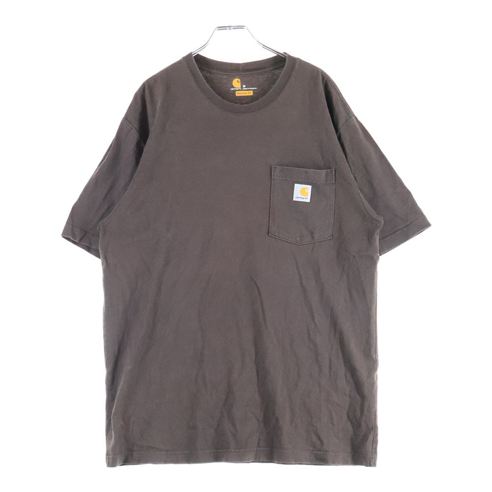 CARHARTT(カーハート) フロントワンポイントロゴ刺?ポケット クルーネック半袖Tシャツカットソー ブラウン