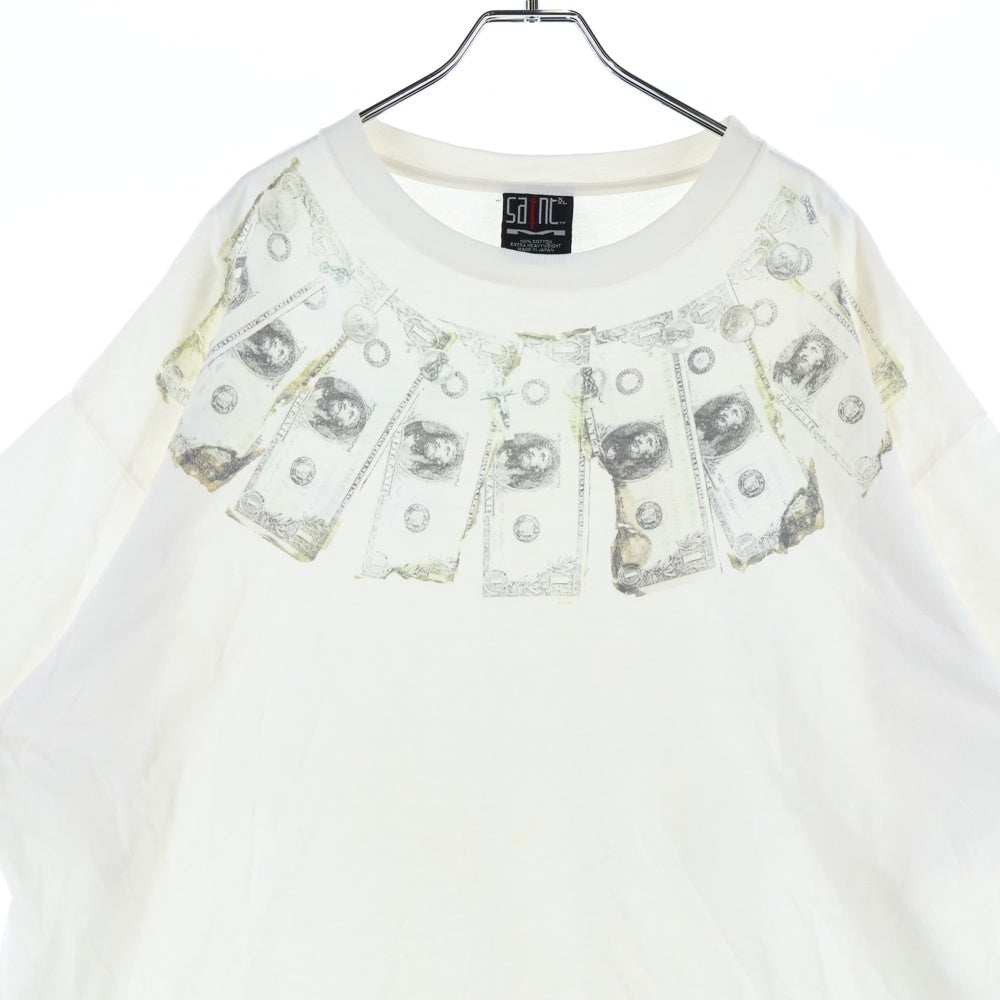 SAINT MICHAEL(セントマイケル) 24SS SS TEE MONEY SM-YS8-0000-010 ヴィンテージ加工 マネー プリント クルーネック半袖Tシャツカットソー ホワイト