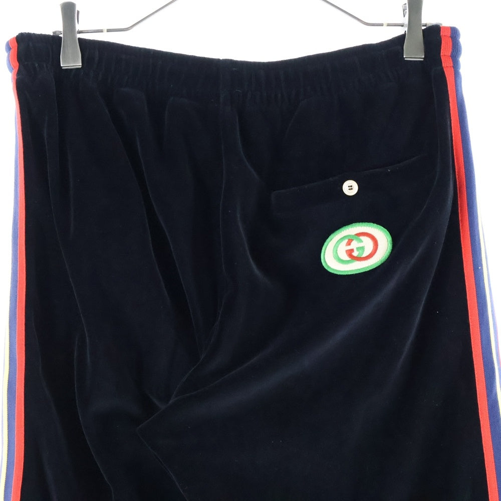 GUCCI(グッチ) 19SS Chenille Jogging Pant With Patch 572917 HJA5W バックロゴパッチ ベロア ロングパンツ トラックパンツ ブラック