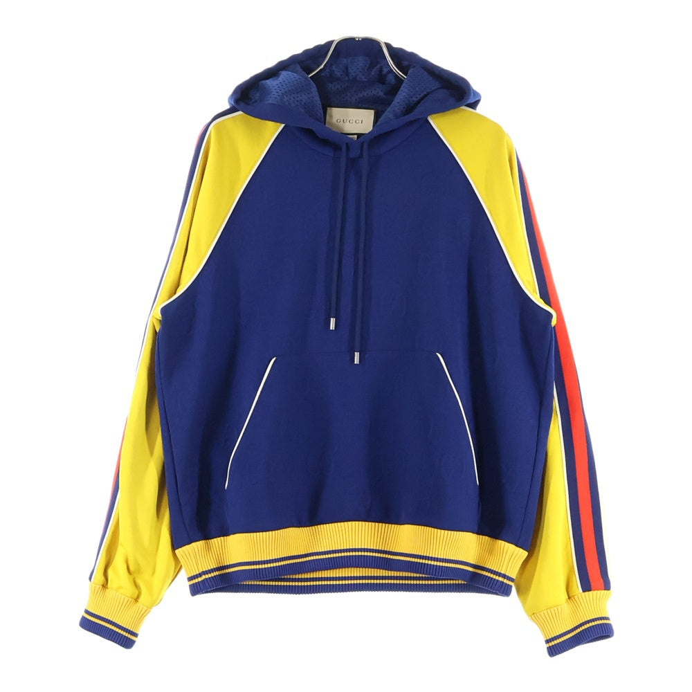 GUCCI(グッチ) GG Jacquard Jersey Hooded Sweatshirt 676100 XJDVW GGジャカード トラックパーカー プルオーバーパーカー フーディ ネイビー/イエロー