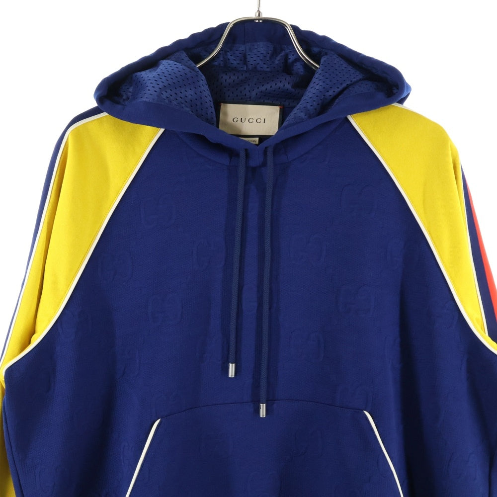 GUCCI(グッチ) GG Jacquard Jersey Hooded Sweatshirt 676100 XJDVW GGジャカード トラックパーカー プルオーバーパーカー フーディ ネイビー/イエロー