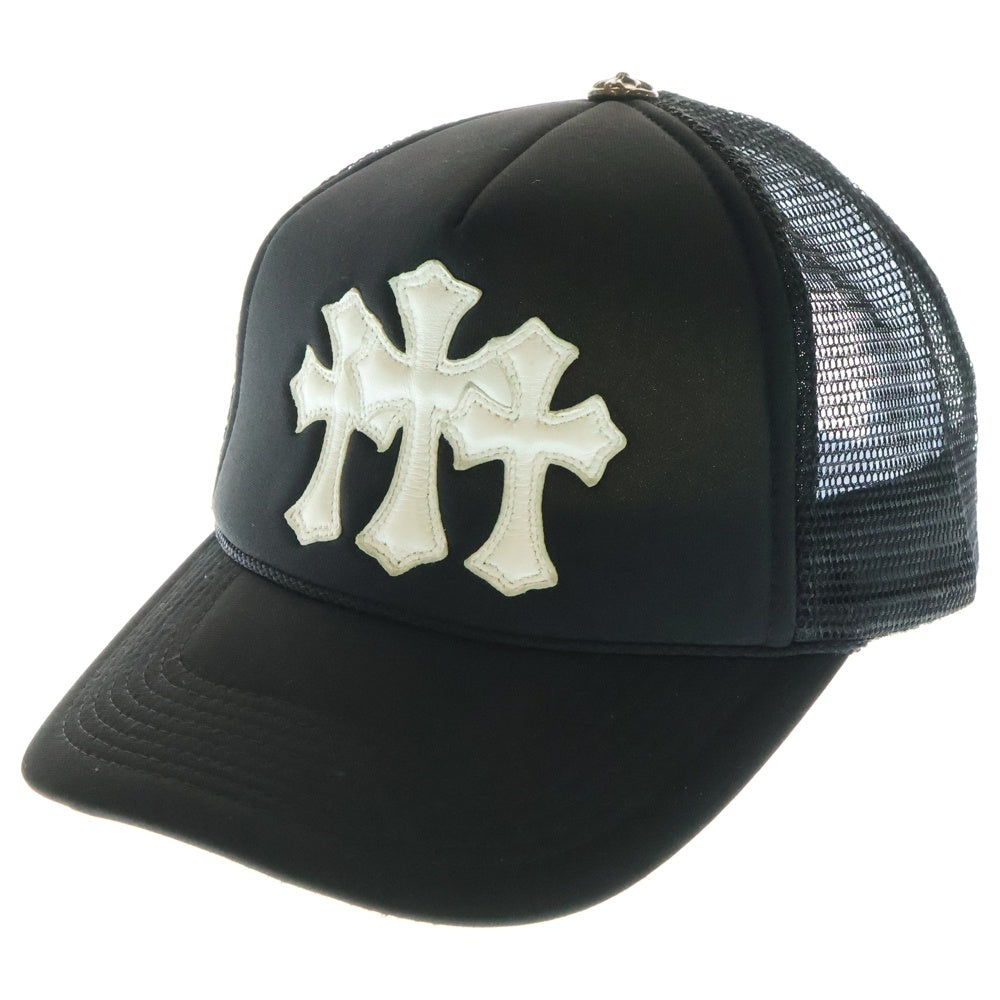 CHROME HEARTS(クロムハーツ) Cemetery Cross Patch Trucker Cap セメタリークロス レザーパッチ トラッカーメッシュキャップ 帽子 ブラック