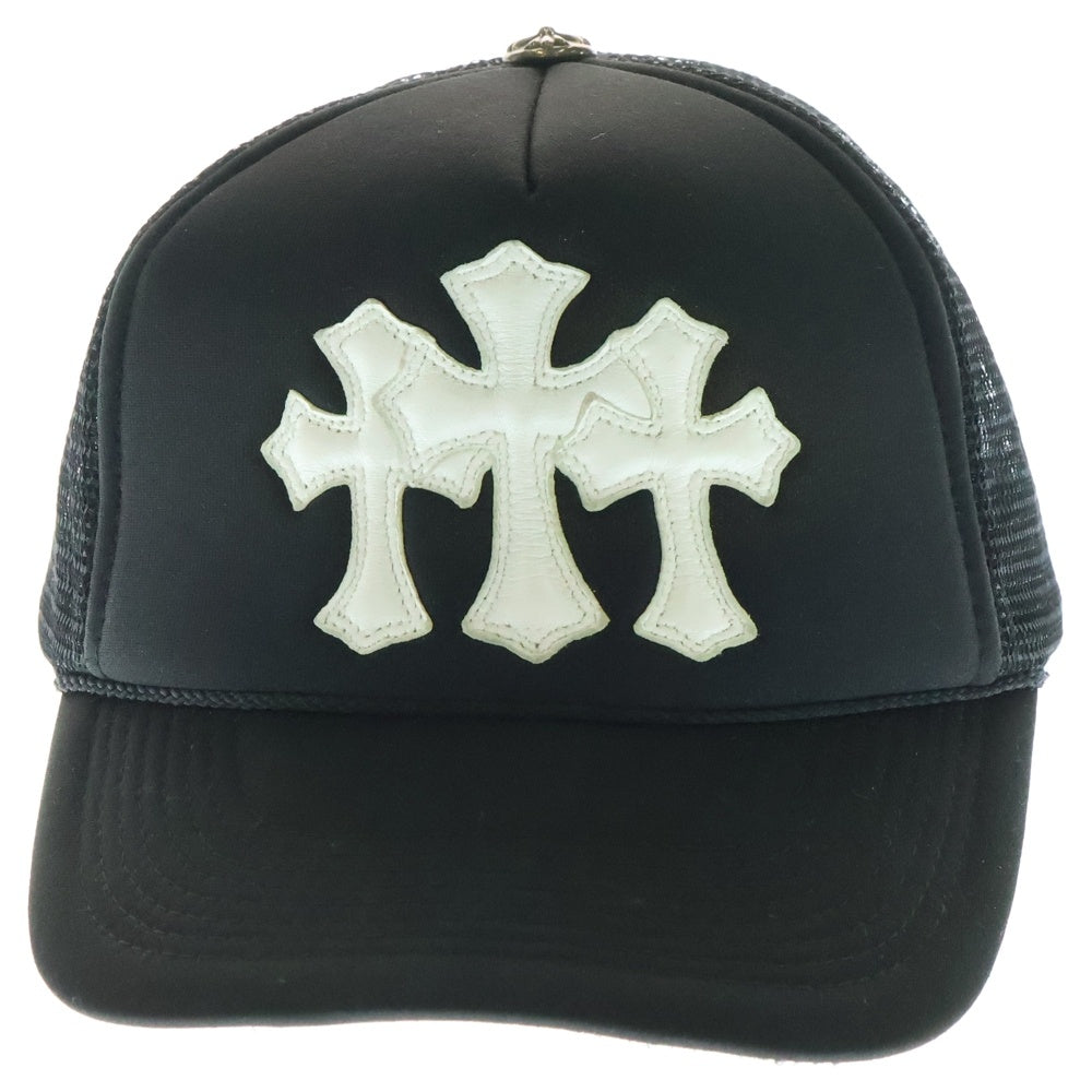CHROME HEARTS(クロムハーツ) Cemetery Cross Patch Trucker Cap セメタリークロス レザーパッチ トラッカーメッシュキャップ 帽子 ブラック