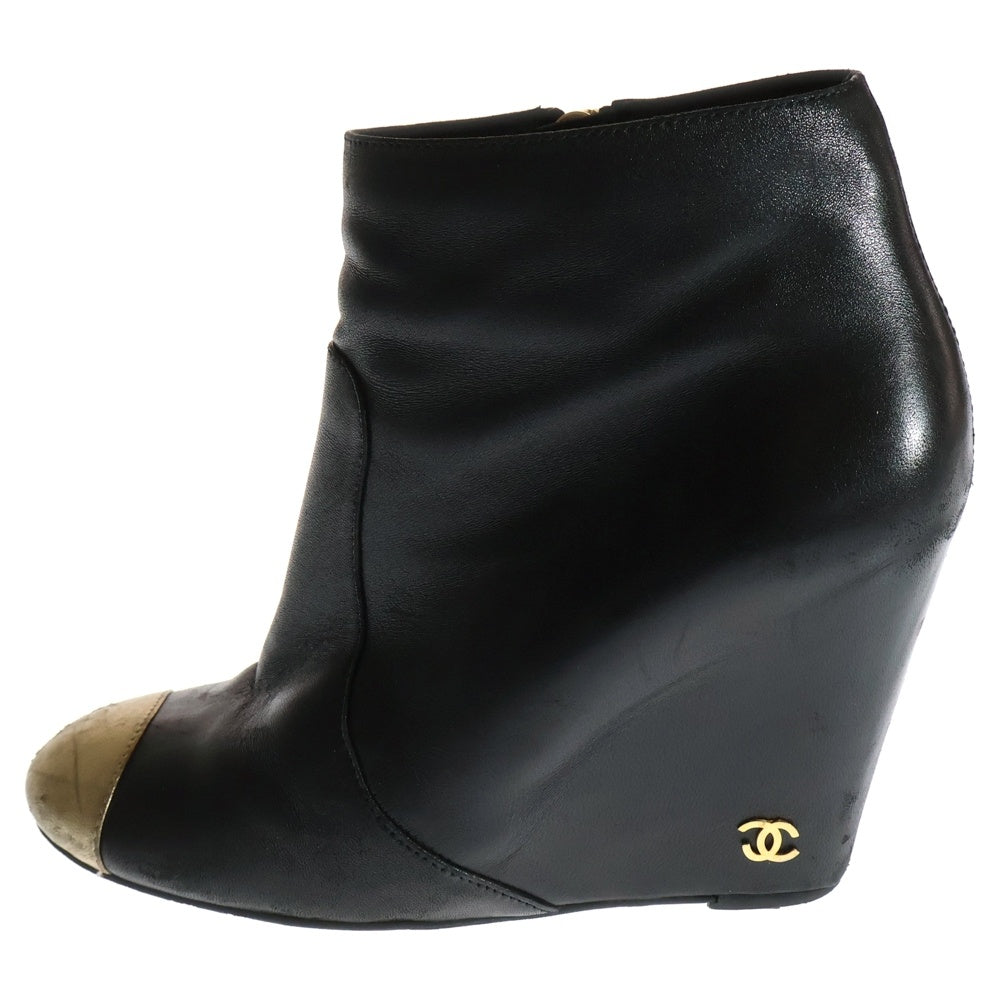 CHANEL(シャネル) ココマーク レザー ショートブーツ ブラック/ゴールド レディース
