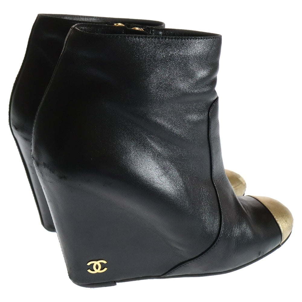CHANEL(シャネル) ココマーク レザー ショートブーツ ブラック/ゴールド レディース