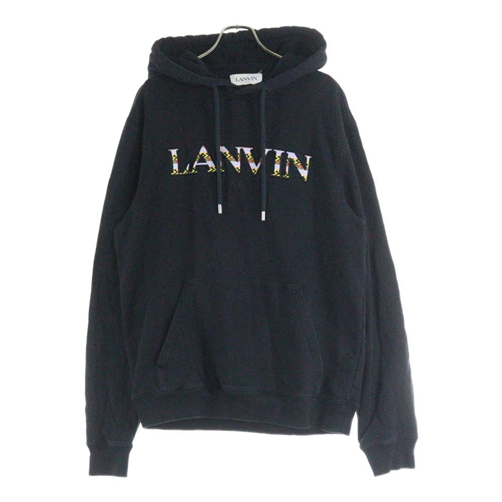 LANVIN(ランバン) フロントロゴ刺繍プルオーバースウェットパーカー フーディー ブラック RM-HO0010-J209-A22