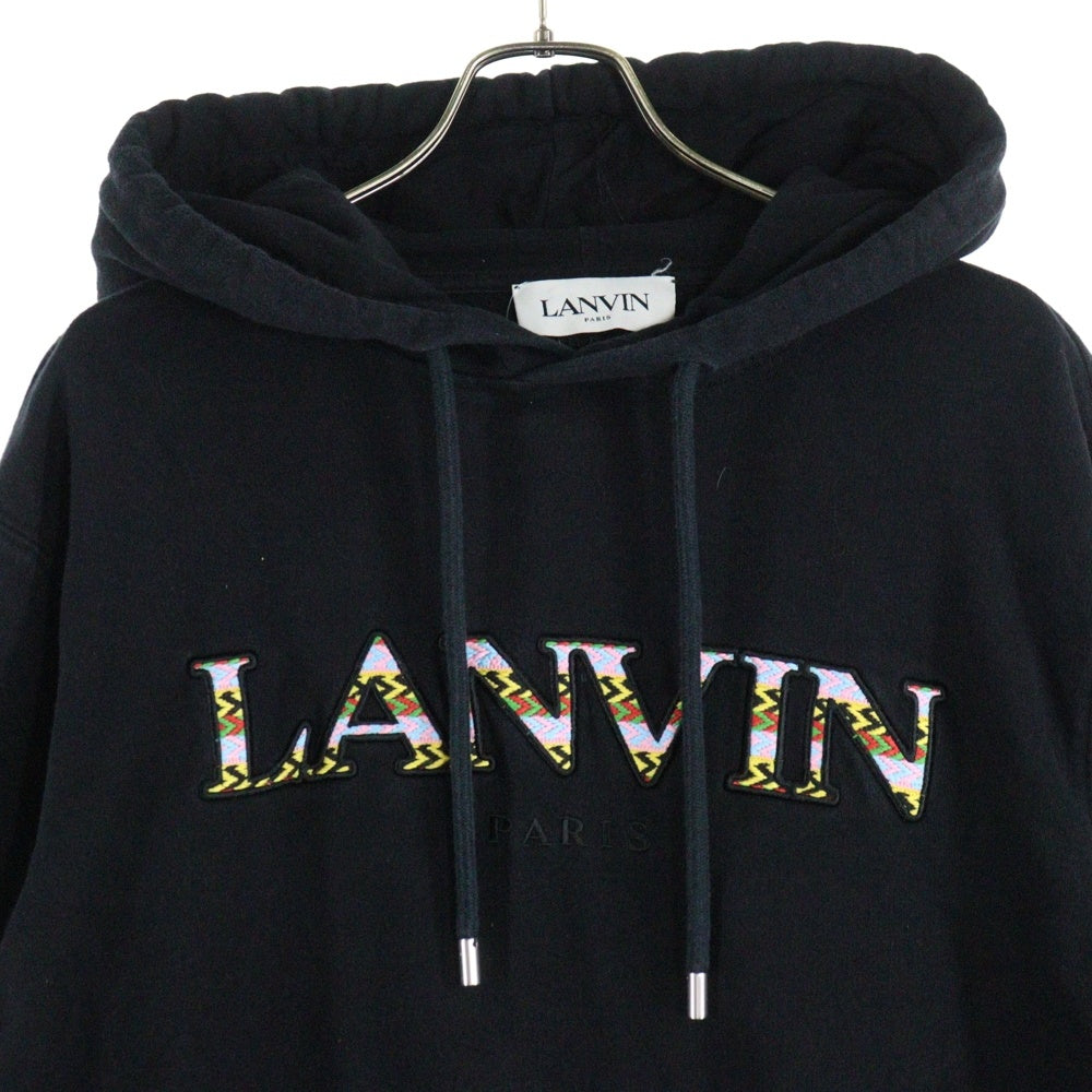 LANVIN(ランバン) フロントロゴ刺繍プルオーバースウェットパーカー フーディー ブラック RM-HO0010-J209-A22