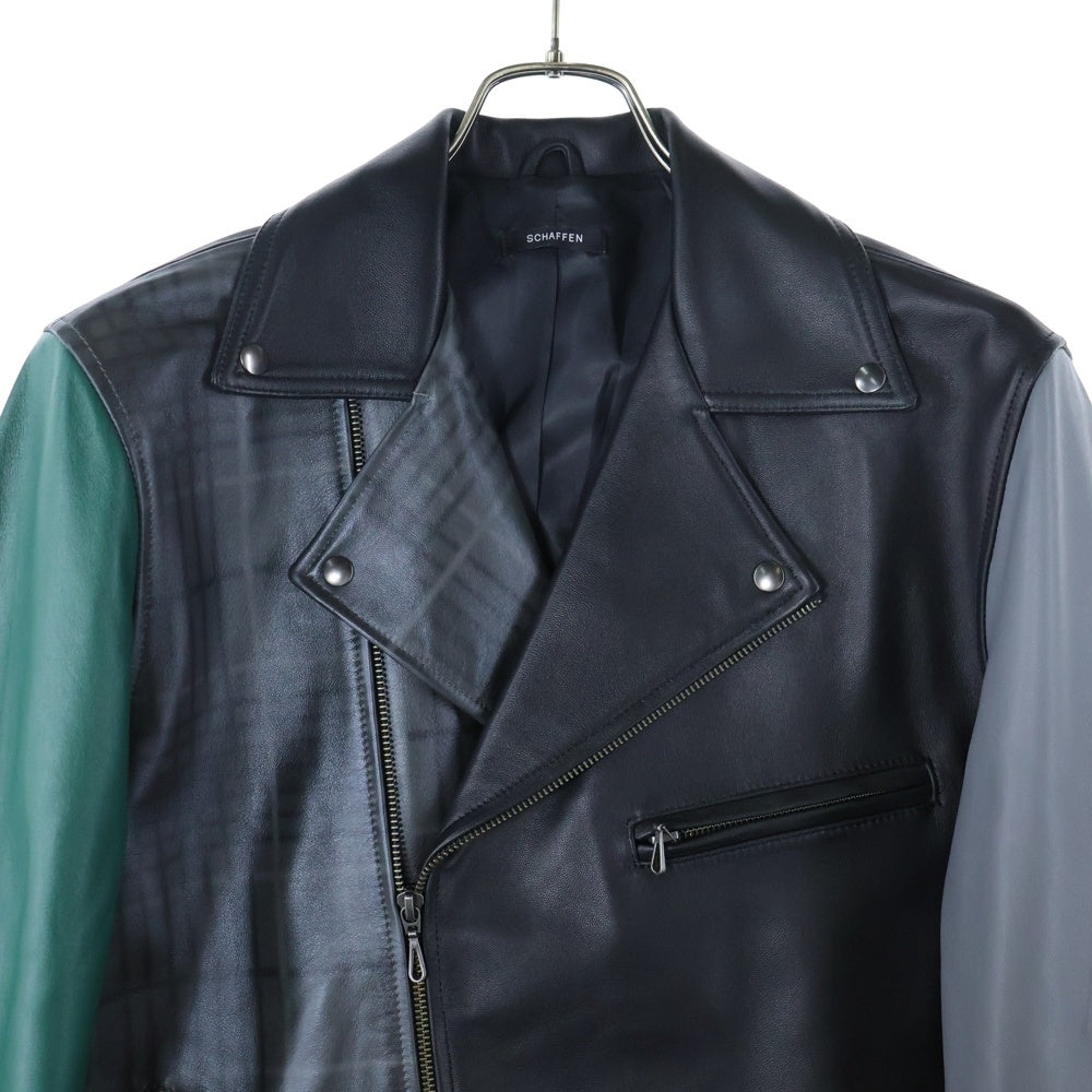 極美品✨アーバンリサーチ スタジャン ラムレザー 切替 キルティング Wジップ SCHAFFEN(シャッフェン) フロントジップアップ ラムレザー切替