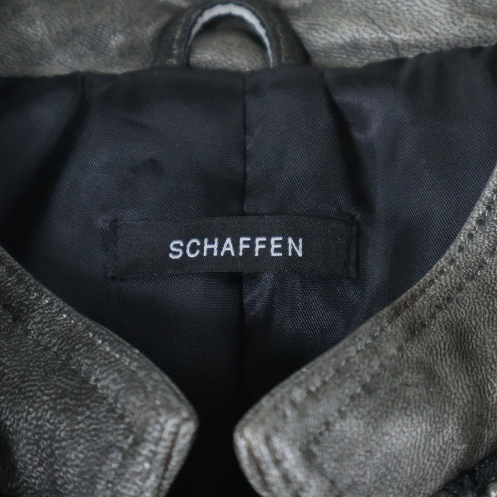 SCHAFFEN(シャッフェン) フロントジップジップアップ フーデッド キルティング ラムレザージャケット グレー