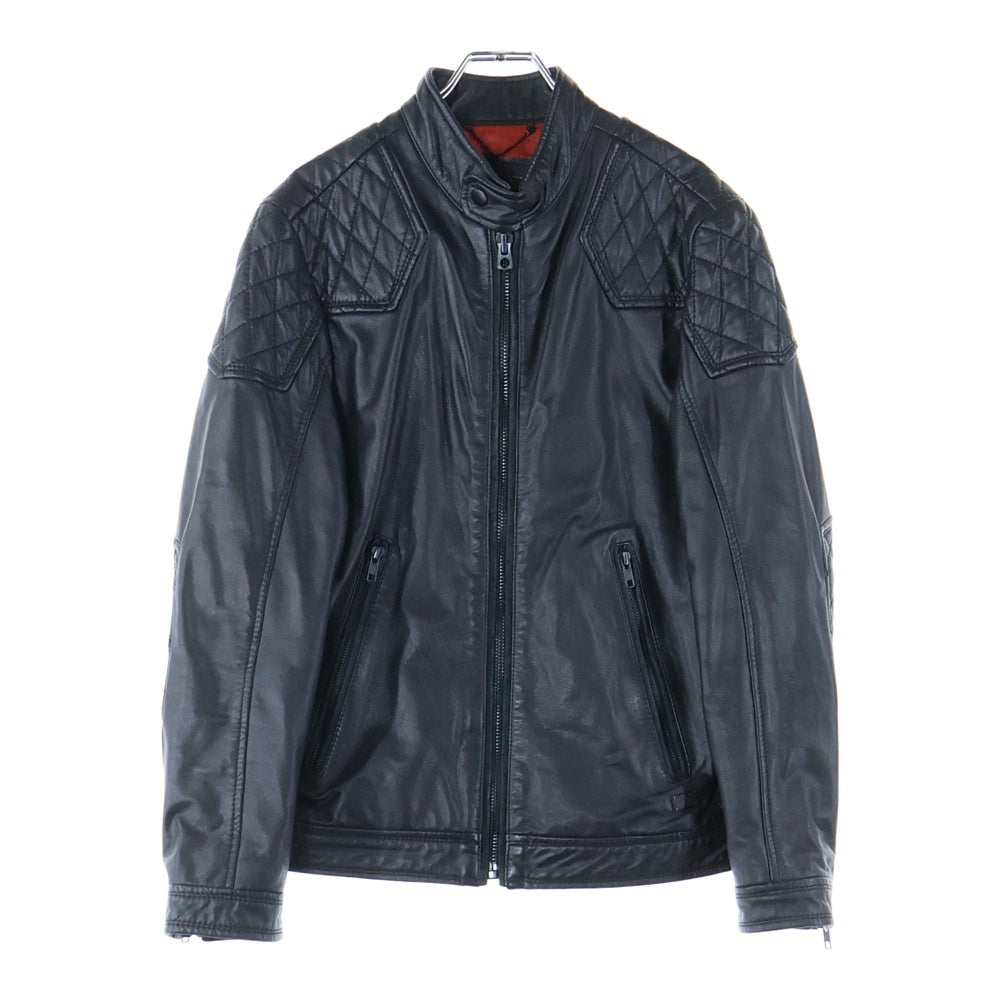 DIESEL INDUSTRY(ディーゼルインダストリー) Cowhide Leather Jacket キルティングショルダーデザイン ジップアップ カウレザージャケット ライダースジャケット ブラック 00E8F202