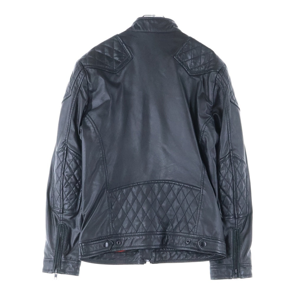 DIESEL INDUSTRY(ディーゼルインダストリー) Cowhide Leather Jacket キルティングショルダーデザイン ジップアップ カウレザージャケット ライダースジャケット ブラック 00E8F202