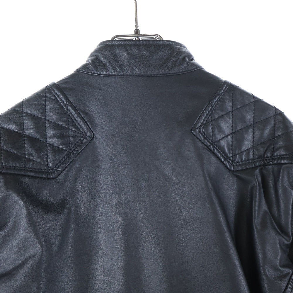 DIESEL INDUSTRY(ディーゼルインダストリー) Cowhide Leather Jacket キルティングショルダーデザイン ジップアップ カウレザージャケット ライダースジャケット ブラック 00E8F202