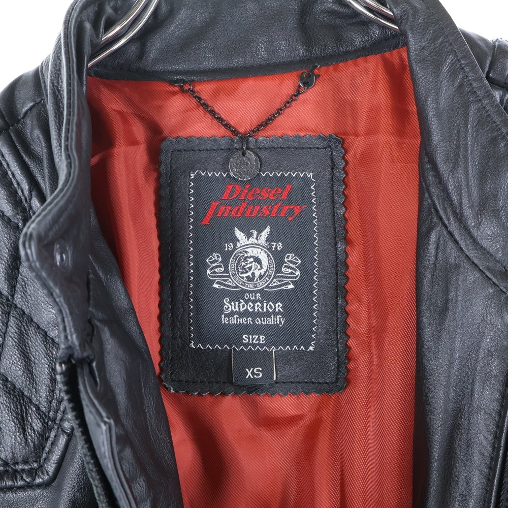 DIESEL INDUSTRY(ディーゼルインダストリー) Cowhide Leather Jacket キルティングショルダーデザイン ジップアップ カウレザージャケット ライダースジャケット ブラック 00E8F202