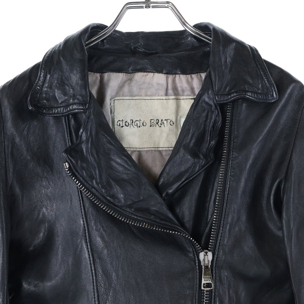 GIORGIO BRATO(ジョルジオブラット) Lamb Single Riders Jacket フロントジップアップ シングルライダースジャケット ラムレザージャケット ブラック 963778