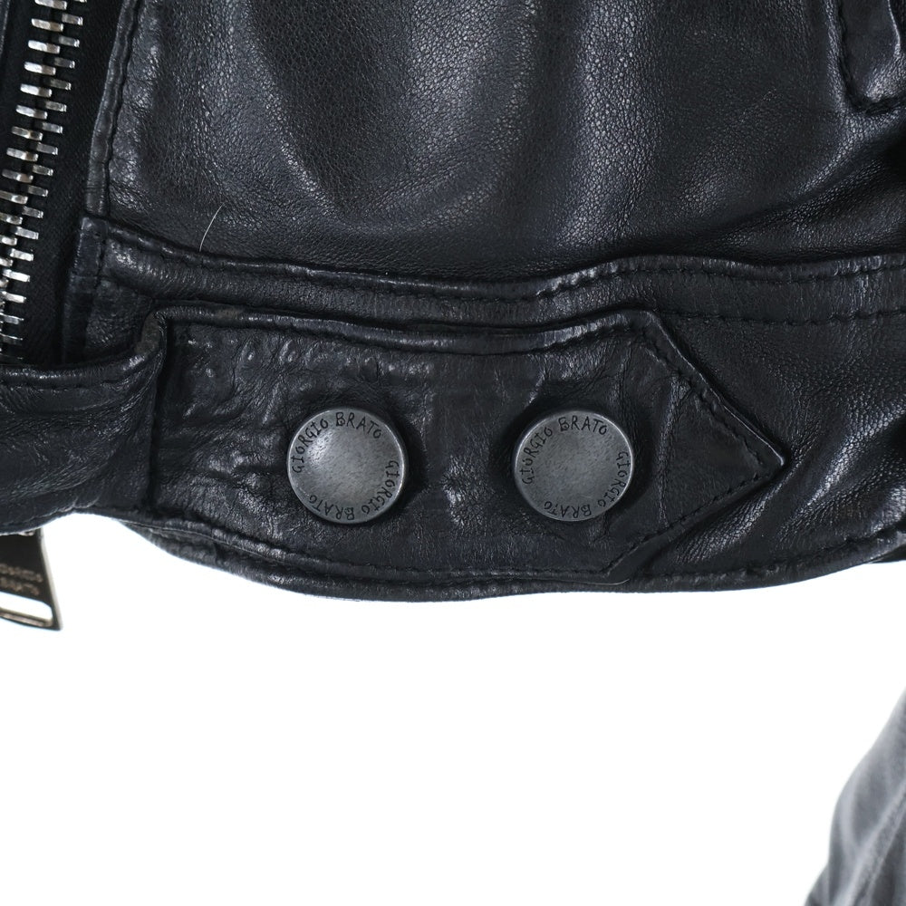 GIORGIO BRATO(ジョルジオブラット) Lamb Single Riders Jacket フロントジップアップ シングルライダースジャケット ラムレザージャケット ブラック 963778