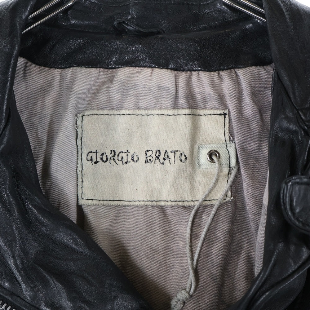 GIORGIO BRATO(ジョルジオブラット) Lamb Single Riders Jacket フロントジップアップ シングルライダースジャケット ラムレザージャケット ブラック 963778