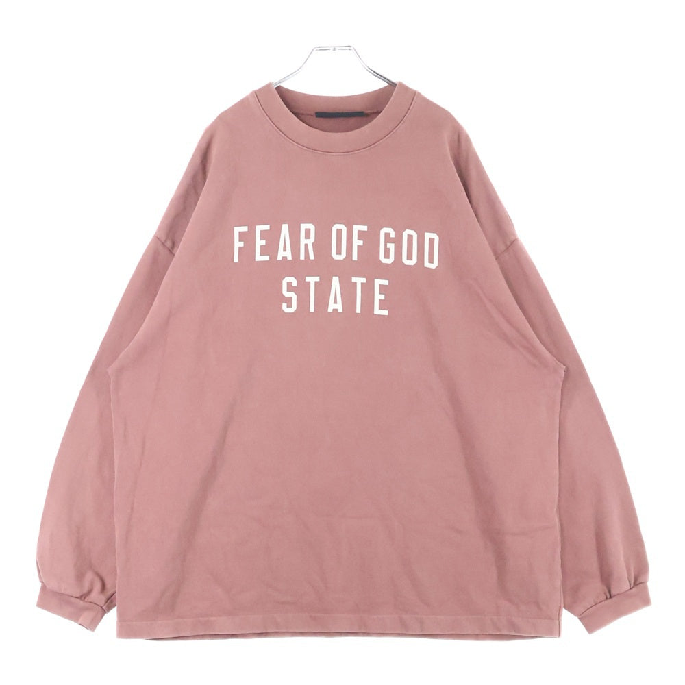 FEAR OF GOD ESSENTIALS(フィアオブゴッド エッセンシャルズ) HEAVY LONG SLEEVE TEE フロントロゴプリント オーバーサイズ クルーネック長袖Tシャツ レッド