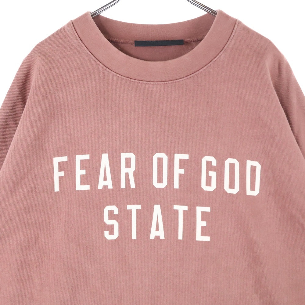FEAR OF GOD ESSENTIALS(フィアオブゴッド エッセンシャルズ) HEAVY LONG SLEEVE TEE フロントロゴプリント オーバーサイズ クルーネック長袖Tシャツ レッド