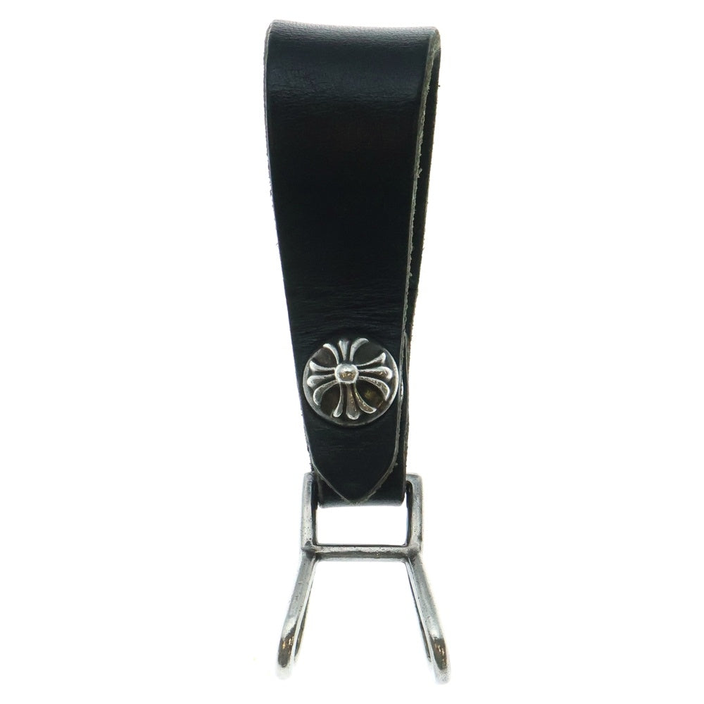 CHROME HEARTS(クロムハーツ) BELT LOOP クロスボールボタンレザーベルトループ シルバー/ブラック BCA397
