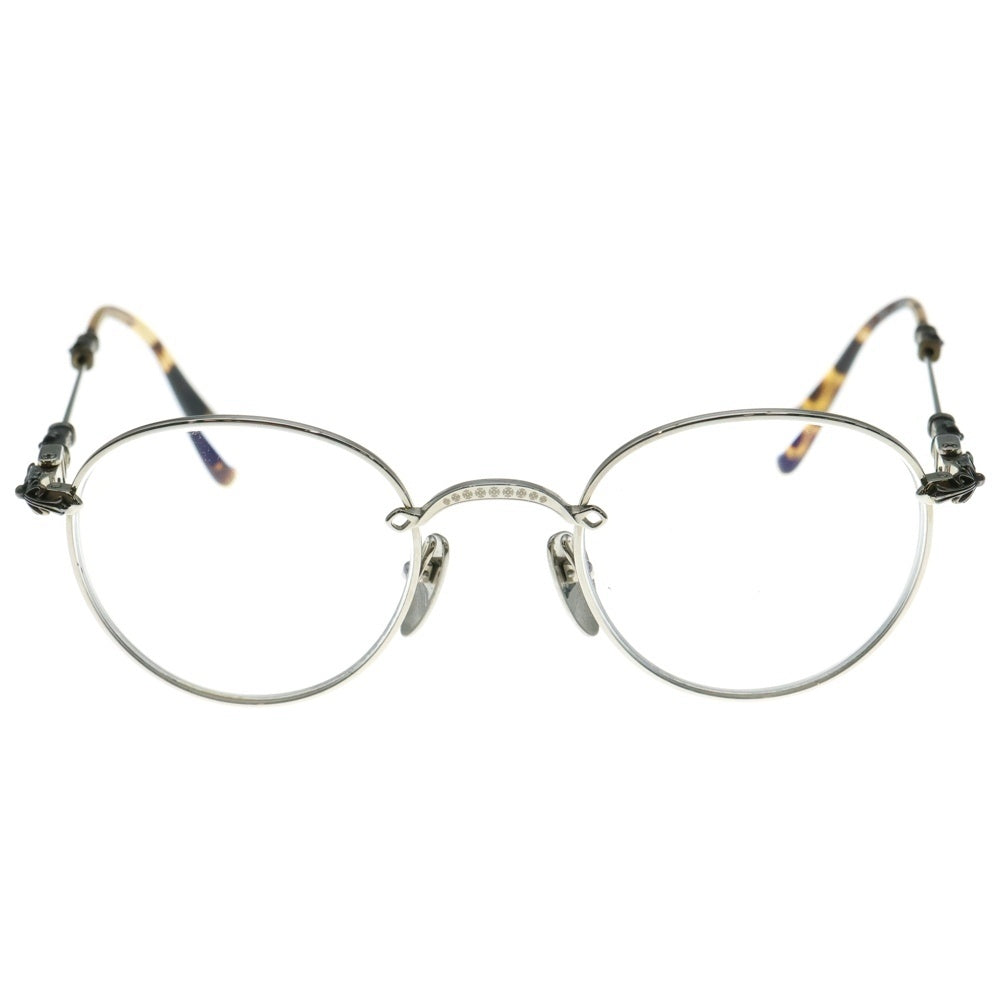 CHROME HEARTS(クロムハーツ) BUBBA-A クロステンプル メタルフレーム ラウンドサングラス アイウェア メガネ 眼鏡 度入り シルバー/ブラウン 49□22‐145