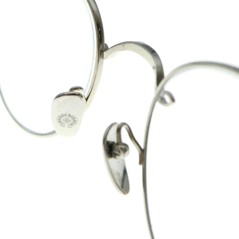 CHROME HEARTS(クロムハーツ) BUBBA-A クロステンプル メタルフレーム ラウンドサングラス アイウェア メガネ 眼鏡 度入り シルバー/ブラウン 49□22‐145