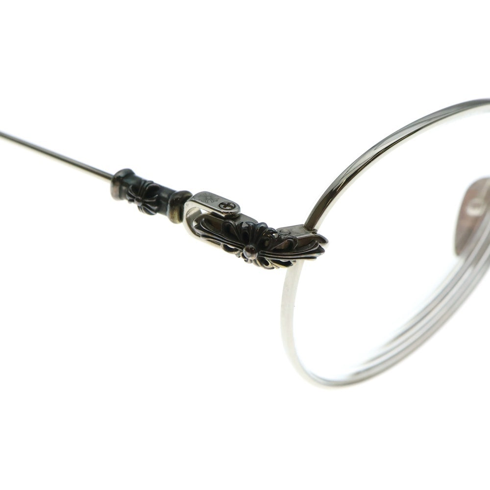 CHROME HEARTS(クロムハーツ) BUBBA-A クロステンプル メタルフレーム ラウンドサングラス アイウェア メガネ 眼鏡 度入り シルバー/ブラウン 49□22‐145