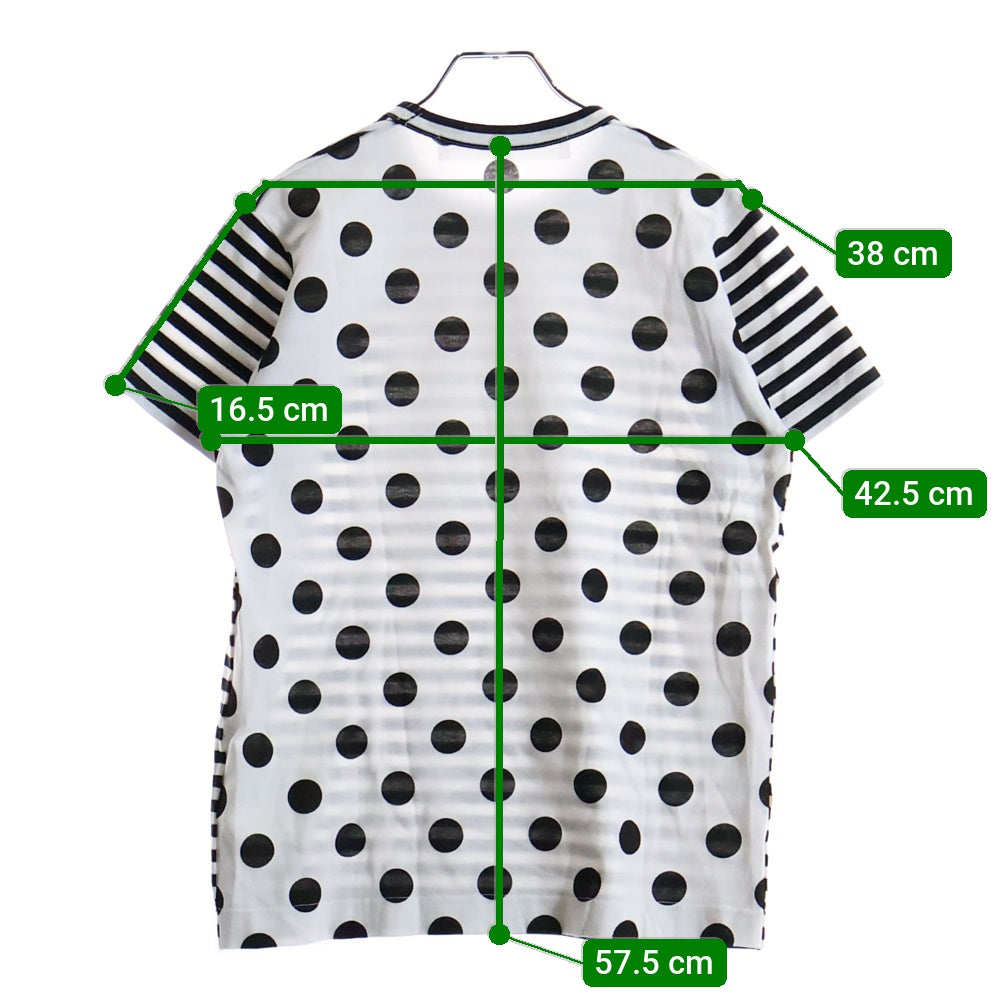 TAO COMME des GARCONS(タオコムデギャルソン) 綿ボーダー天竺 綿天竺水玉プリント クルーネック半袖Tシャツカットソー レディース ブラック/ホワイト TM-T024