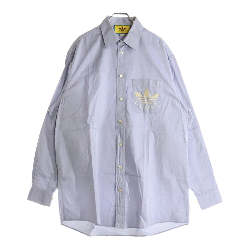 GUCCI(グッチ) 23SS ×adidas Logo Shirt ×アディダス オックスフォード長袖シャツ ブルー 691521 ZAJPP