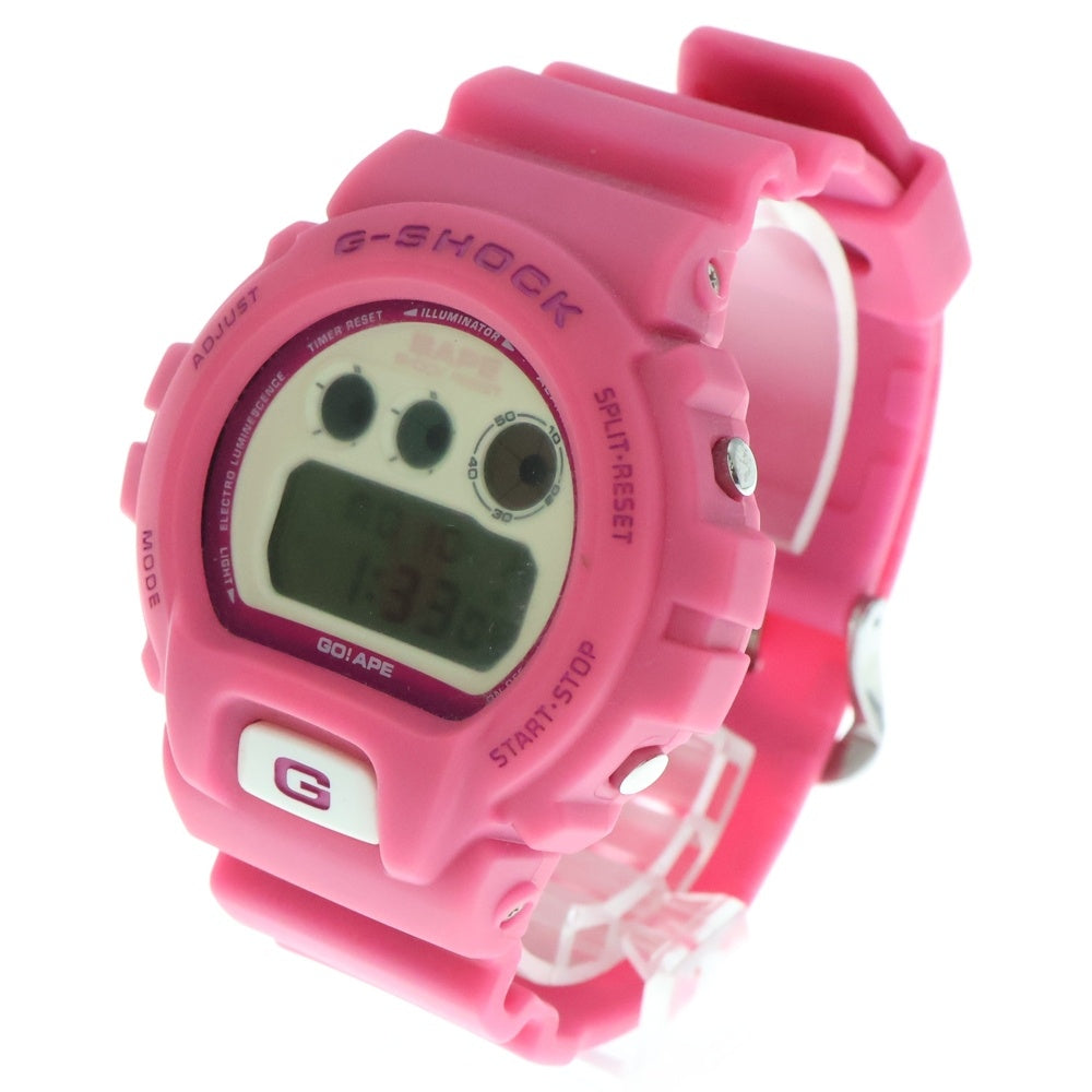 A BATHING APE(アベイシングエイプ) ×G-SHOCK Watch DW-6900 NFS限定1000本 ナンバリング エイプヘッドEL ウォッチ 腕時計 クォーツ ピンク